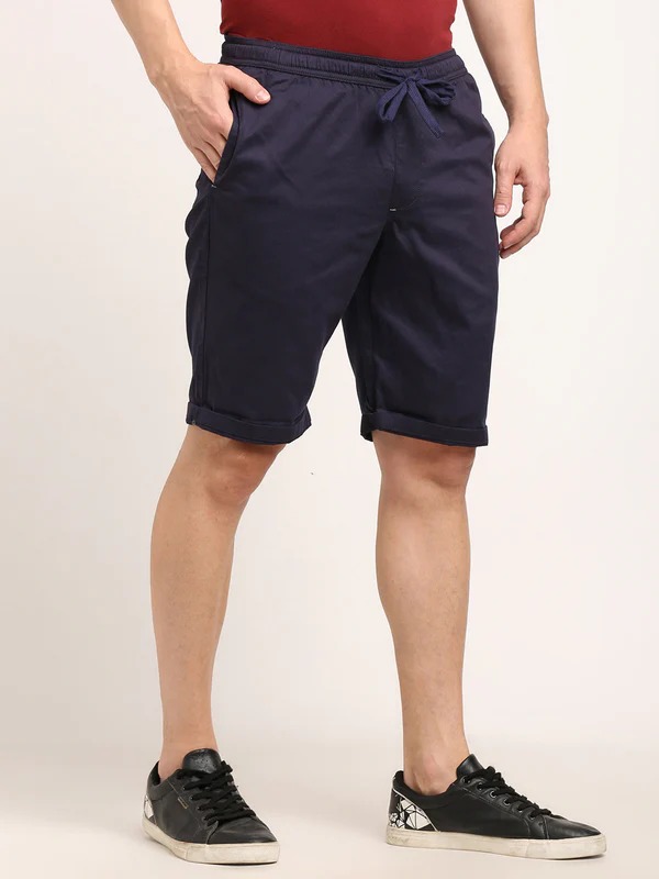 Indian Terrain Men's Regular Fit Solid Dark Blue Shorts
